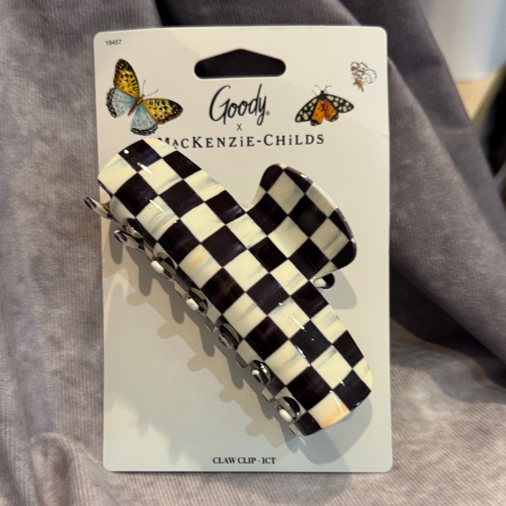 MacKenzie-Childs‎ Large Black and Cream Checkered Hair Claw Clip